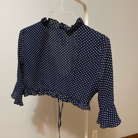 Navy & White Polka Dot Tie Top - Picture 4 of 6